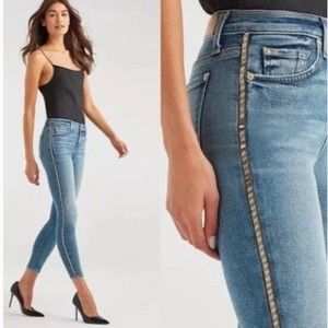 Seven 7 For All Mankind Size 26 Ankle Skinny Luxe Vintage Metallic Stripe Jeans